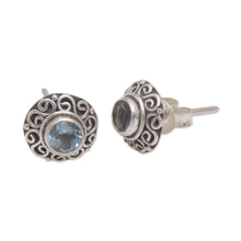 Load image into Gallery viewer, Swirl Pattern Blue Topaz Stud Earrings from Bali - God Eye | NOVICA
