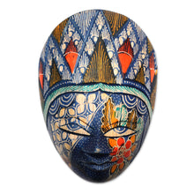 Load image into Gallery viewer, Batik Wood Mask in Blue and Multicolor from Java - Blue Princess | NOVICA