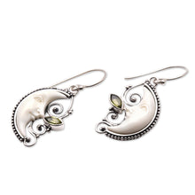 Load image into Gallery viewer, Peridot Crescent Moon Dangle Earrings from Bali - Bun Moons | NOVICA