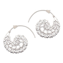 Load image into Gallery viewer, Vine Pattern Sterling Silver Half-Hoop Earrings from Bali - Romantic Vines | NOVICA