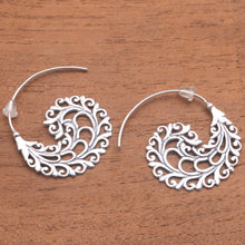 Load image into Gallery viewer, Vine Pattern Sterling Silver Half-Hoop Earrings from Bali - Romantic Vines | NOVICA
