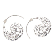 Load image into Gallery viewer, Vine Pattern Sterling Silver Half-Hoop Earrings from Bali - Romantic Vines | NOVICA