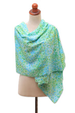 Load image into Gallery viewer, Geometric Hand-Stamped Batik Rayon Shawl from Bali - Elegant Pave | NOVICA