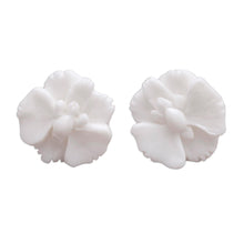 Load image into Gallery viewer, Hand-Carved Bone Orchid Button Earrings from Bali - Fantastic Orchids | NOVICA