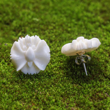 Load image into Gallery viewer, Hand-Carved Bone Orchid Button Earrings from Bali - Fantastic Orchids | NOVICA