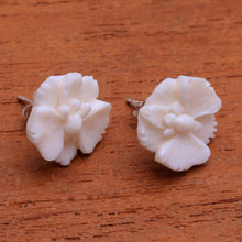 Load image into Gallery viewer, Hand-Carved Bone Orchid Button Earrings from Bali - Fantastic Orchids | NOVICA