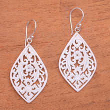 Load image into Gallery viewer, Hand-Carved Floral Bone Dangle Earrings from Bali - Bali Windows | NOVICA