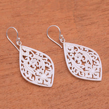 Load image into Gallery viewer, Hand-Carved Floral Bone Dangle Earrings from Bali - Bali Windows | NOVICA