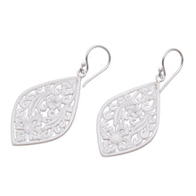 Load image into Gallery viewer, Hand-Carved Floral Bone Dangle Earrings from Bali - Bali Windows | NOVICA