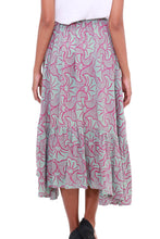 Load image into Gallery viewer, Batik Rayon Skirt in Green and Magenta from Bali - Gingko Leaf | NOVICA