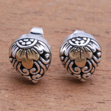 Load image into Gallery viewer, Vine Pattern Gold Accented Sterling Silver Stud Earrings - Royal Glam | NOVICA