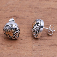 Load image into Gallery viewer, Vine Pattern Gold Accented Sterling Silver Stud Earrings - Royal Glam | NOVICA