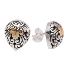 Load image into Gallery viewer, Vine Pattern Gold Accented Sterling Silver Stud Earrings - Royal Glam | NOVICA