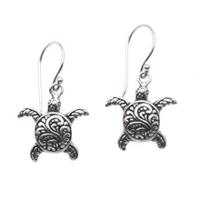 Load image into Gallery viewer, Sterling Silver Sea Turtle Dangle Earrings from Bali - Baby Turtles | NOVICA