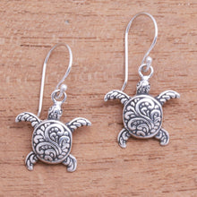 Load image into Gallery viewer, Sterling Silver Sea Turtle Dangle Earrings from Bali - Baby Turtles | NOVICA