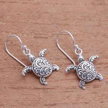Load image into Gallery viewer, Sterling Silver Sea Turtle Dangle Earrings from Bali - Baby Turtles | NOVICA