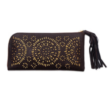 Load image into Gallery viewer, Circle Pattern Leather Clutch in Espresso from Bali 'Borobudur Stars in Coffee'