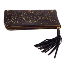 Load image into Gallery viewer, Circle Pattern Leather Clutch in Espresso from Bali 'Borobudur Stars in Coffee'
