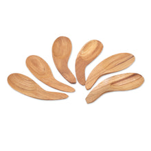 Load image into Gallery viewer, Curved Teak Wood Scoops from Bali (Set of 6) - Stylish Meal | NOVICA