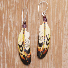 Load image into Gallery viewer, Hand-Carved Feather Dangle Earrings with Amethyst - Delightful Feathers | NOVICA