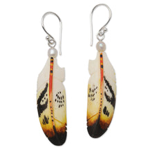 Load image into Gallery viewer, Cultured Pearl Feather Dangle Earrings from Bali - Stunning Feathers | NOVICA