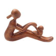 Load image into Gallery viewer, Natural Suar Wood Mother and Child Sculpture from Bali - Mom and Infant | NOVICA