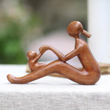 Load image into Gallery viewer, Natural Suar Wood Mother and Child Sculpture from Bali - Mom and Infant | NOVICA
