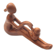 Load image into Gallery viewer, Natural Suar Wood Mother and Child Sculpture from Bali - Mom and Infant | NOVICA