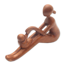 Load image into Gallery viewer, Natural Suar Wood Mother and Child Sculpture from Bali - Mom and Infant | NOVICA