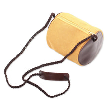 Load image into Gallery viewer, Small Javanese Cotton and Leather Sling Bag - Java Barrel | NOVICA