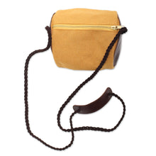 Load image into Gallery viewer, Small Javanese Cotton and Leather Sling Bag - Java Barrel | NOVICA