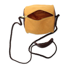 Load image into Gallery viewer, Small Javanese Cotton and Leather Sling Bag - Java Barrel | NOVICA