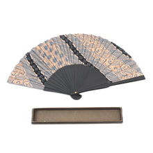 Load image into Gallery viewer, Batik Silk Hand Fan Hand Crafted in Bali - Banji Black | NOVICA