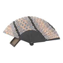 Load image into Gallery viewer, Batik Silk Hand Fan Hand Crafted in Bali - Banji Black | NOVICA