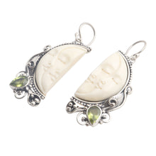Load image into Gallery viewer, Peridot and Sterling Silver Moon Dangle Earrings - Cheek to Cheek | NOVICA