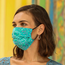 Load image into Gallery viewer, 3 Handmade Blue-Pink-Red Rayon Batik Pleated Face Masks - Colorful Tropics | NOVICA