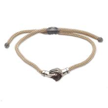 Load image into Gallery viewer, Bali Tiger's Eye & Sterling Silver Beige Cord Unity Bracelet - Silver Beige Handshake | NOVICA