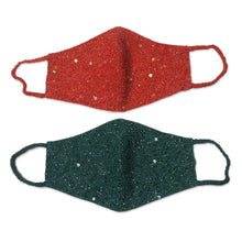 Load image into Gallery viewer, 2 Hand Beaded Cotton Contoured Masks in Green and Orange - Feeling Glamorous | NOVICA