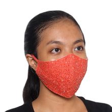 Load image into Gallery viewer, 2 Hand Beaded Cotton Contoured Masks in Green and Orange - Feeling Glamorous | NOVICA