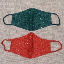 Load image into Gallery viewer, 2 Hand Beaded Cotton Contoured Masks in Green and Orange - Feeling Glamorous | NOVICA