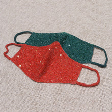 Load image into Gallery viewer, 2 Hand Beaded Cotton Contoured Masks in Green and Orange - Feeling Glamorous | NOVICA