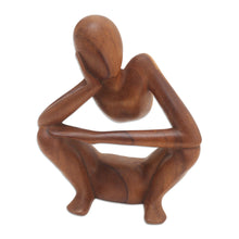 Load image into Gallery viewer, Hand Carved Suar Wood Statuette - Thinking Posture | NOVICA