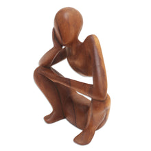 Load image into Gallery viewer, Hand Carved Suar Wood Statuette - Thinking Posture | NOVICA