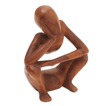 Load image into Gallery viewer, Hand Carved Suar Wood Statuette - Thinking Posture | NOVICA