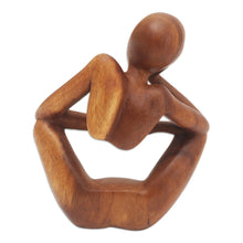 Load image into Gallery viewer, Hand Carved Suar Wood Statuette - Thinking Posture | NOVICA