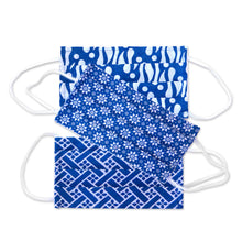 Load image into Gallery viewer, 3 Blue and White Cotton Batik Pleated 2-Layer Face Masks - Balinese Blue | NOVICA