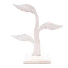 Load image into Gallery viewer, White Jempinis Wood Leaf-Themed Jewelry Holder (10 Inch) - Daun Salam in White | NOVICA