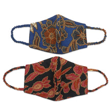 Load image into Gallery viewer, Pair of Cotton Batik Beaded Face Masks - Beaded Batik | NOVICA