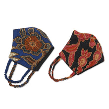 Load image into Gallery viewer, Pair of Cotton Batik Beaded Face Masks - Beaded Batik | NOVICA