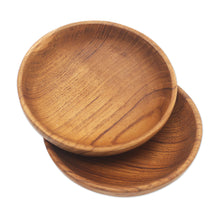 Load image into Gallery viewer, Handmade Teak Wood Snack Bowls from Bali (Pair) - Dinner for Friends | NOVICA